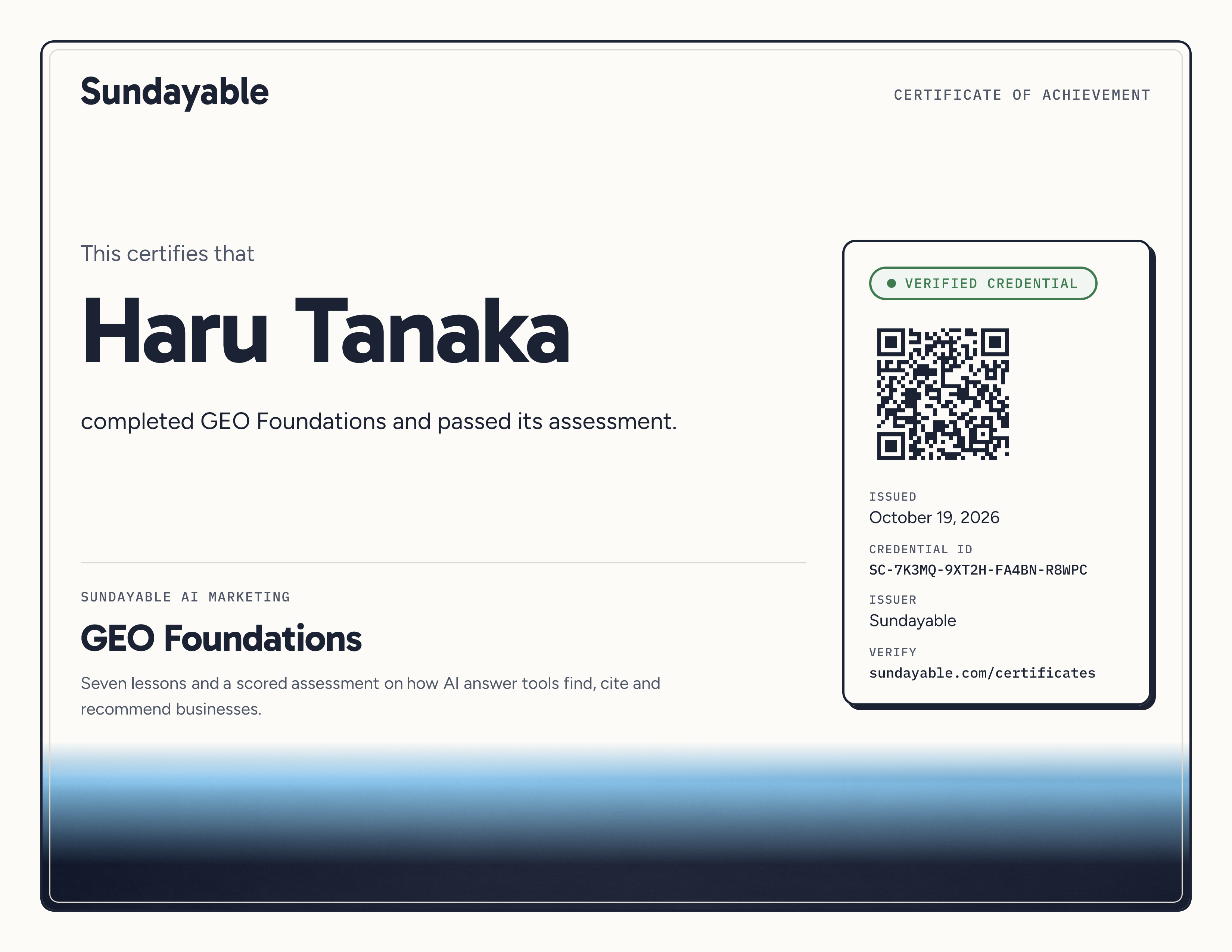 Sample certificate