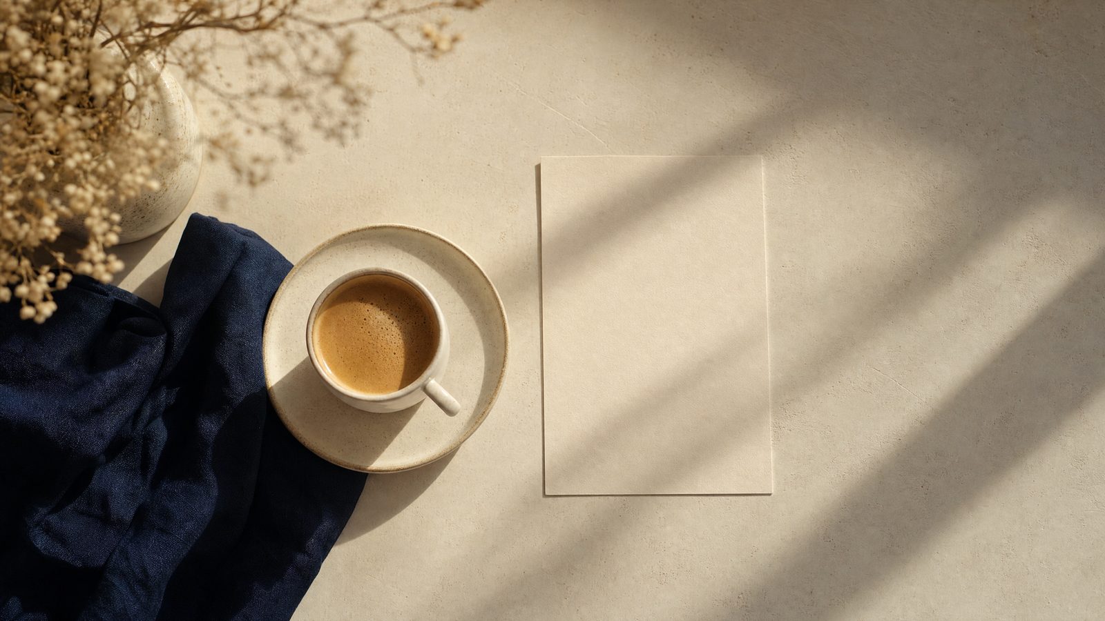 An espresso cup and a blank menu card on a cafe counter, for restaurant and cafe social media